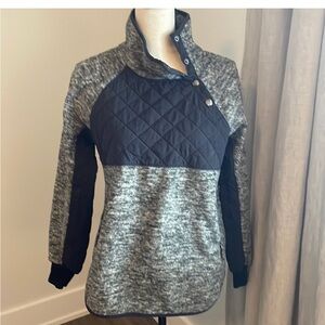 Abercrombie & Fitch Gray Black Asymmetric Snap Quilted Fleece Pullover Sz Large